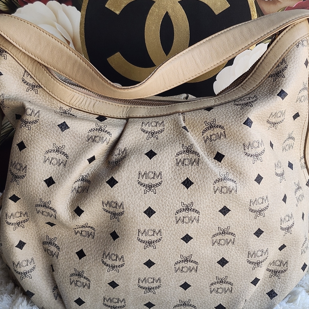 MCM Beige Monogram Shoulder Bag - Picture 3 of 5